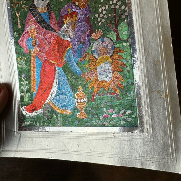 Vintage Jandro Metallic Foil Mosaic Textured Print Jesus Three Kings Nativity - Picture 7 of 7